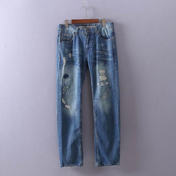 Jean Pants Straight Leg with Heavy Enzyme Wash Sand Wash Abrasion Grinding Jean Pants