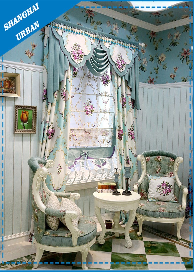 Europe Style Flower Polyester Print Window Curtain