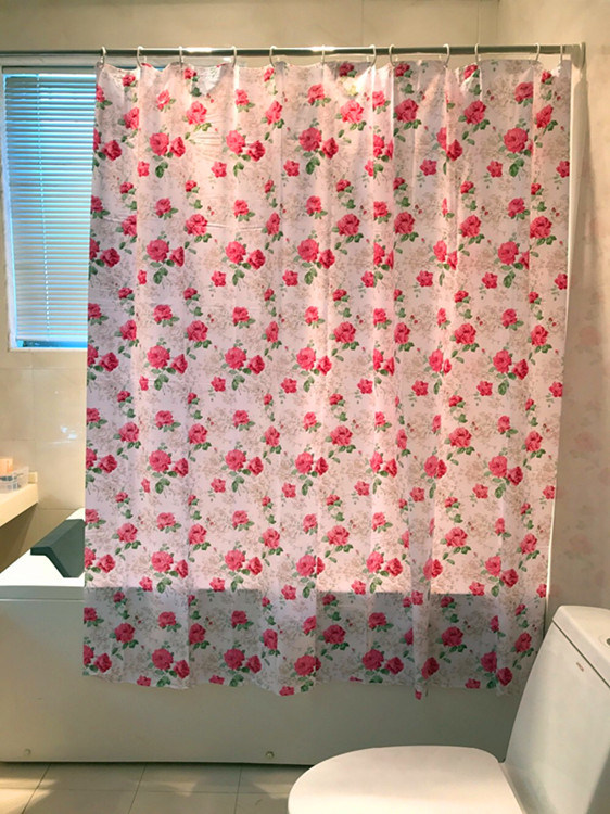 Rose Flower PEVA Waterproof Shower Curtain for Bathroom