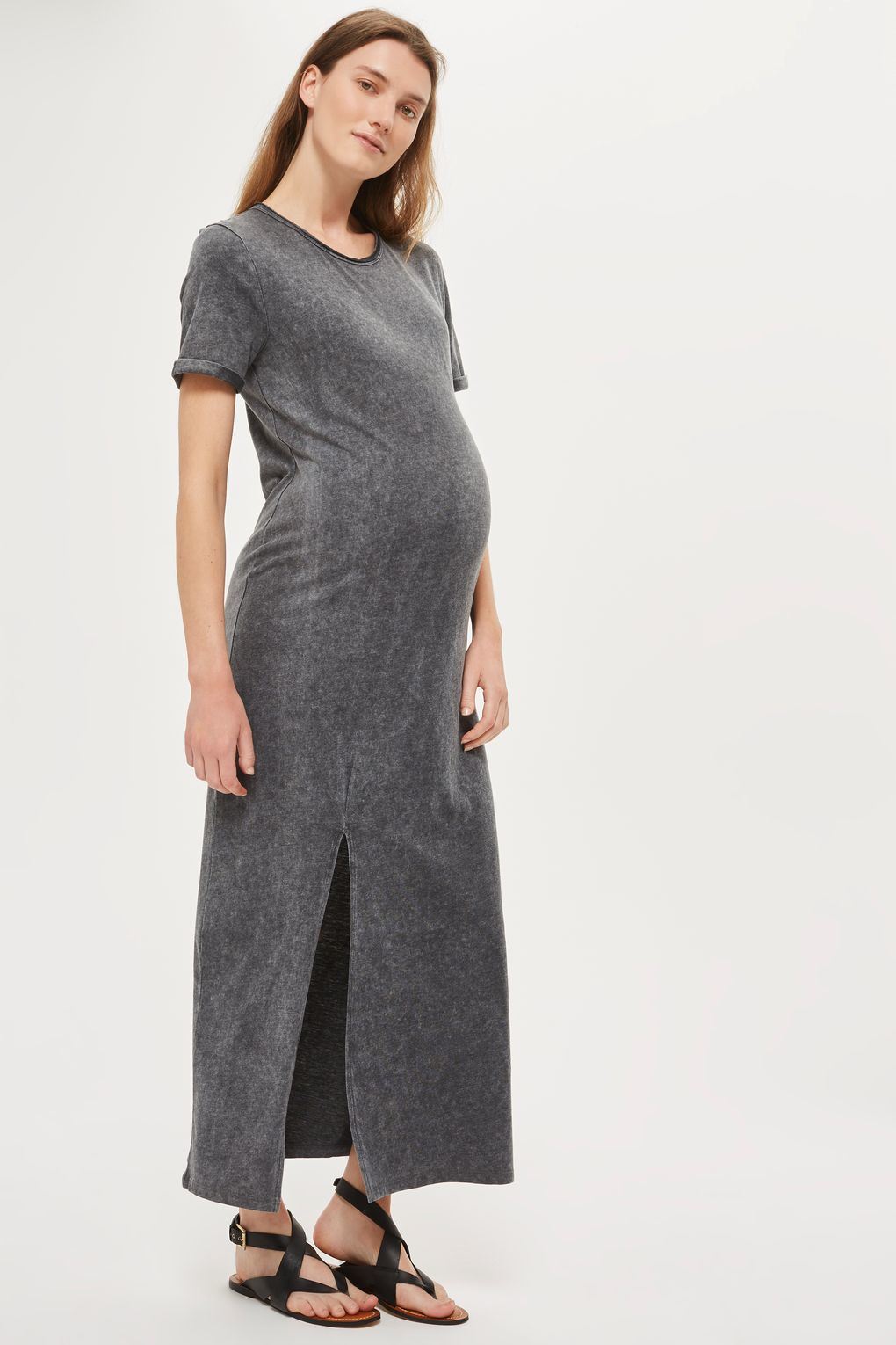 2017 New Fashion Women Maternity Washed Split Front Maxi Dress