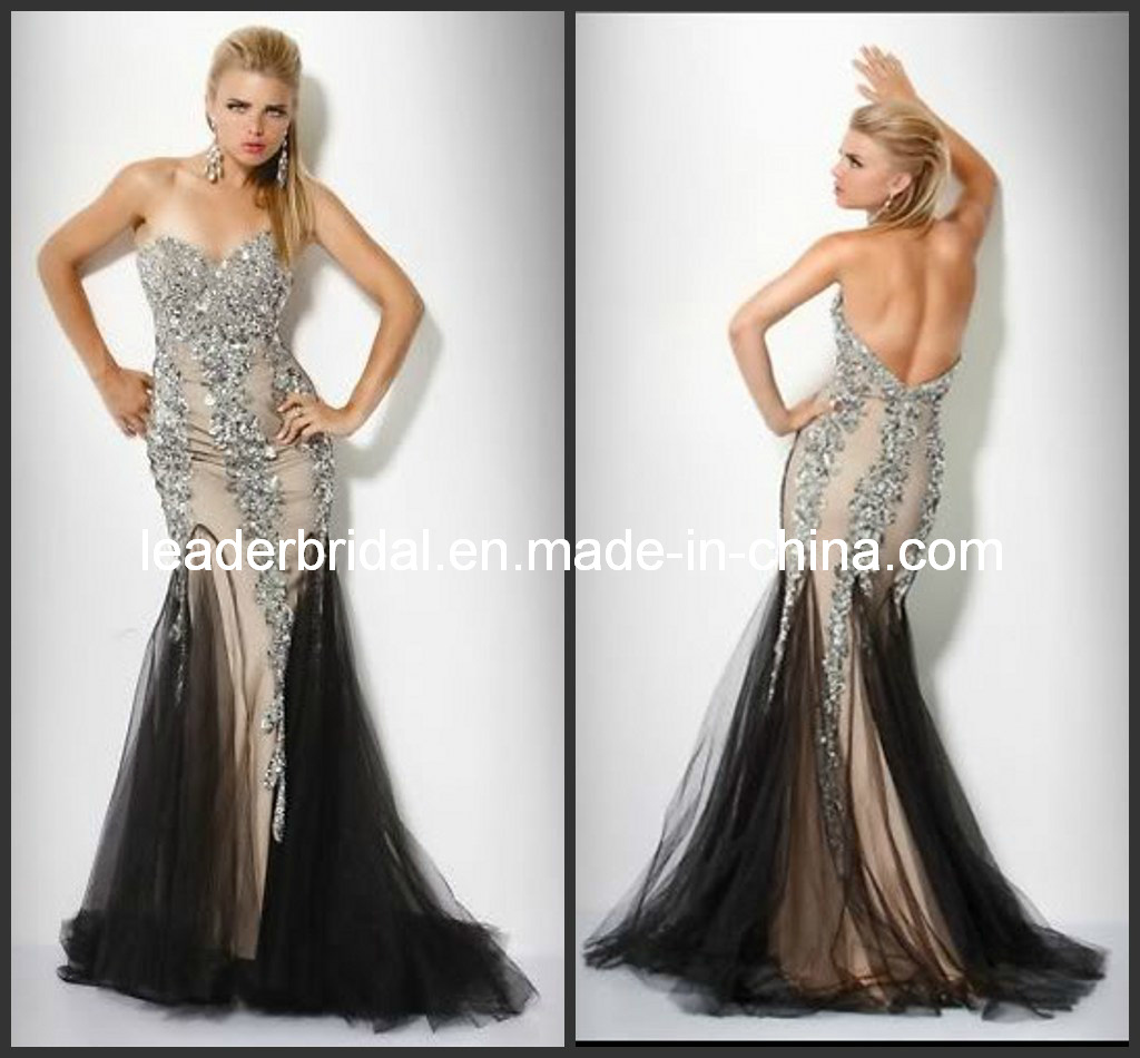 Sweetheart Pageant Dresses Silver Rhinestones Beading Black Nude Evening Dresses Mermaid Party Prom Gowns E1474