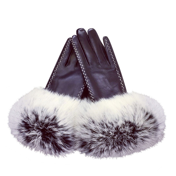 Touch Screen PU Leather Gloves with Faux Fur