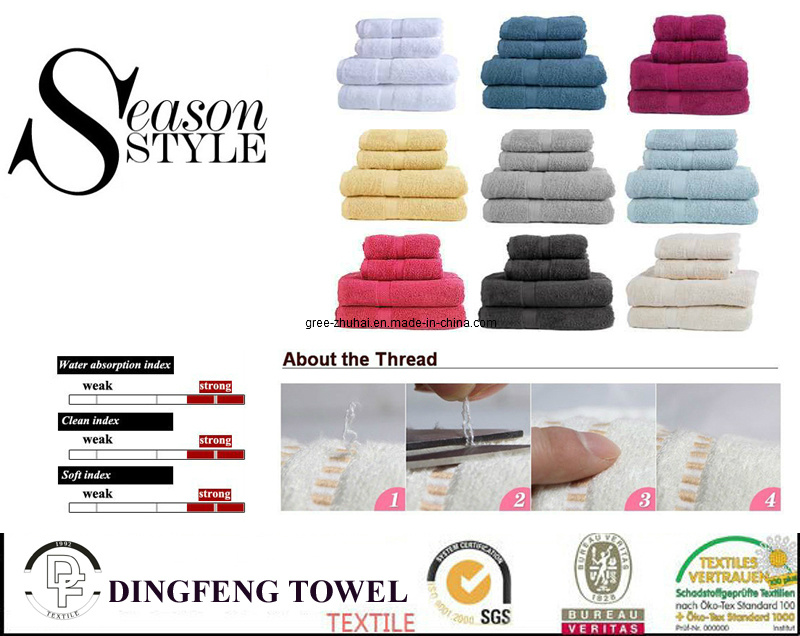 100% Cotton Yarn Dyed Bath Towel Sets with Satinborder