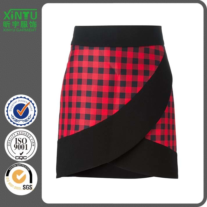 2016 Color Block Mini Length Women Plaid Skirt