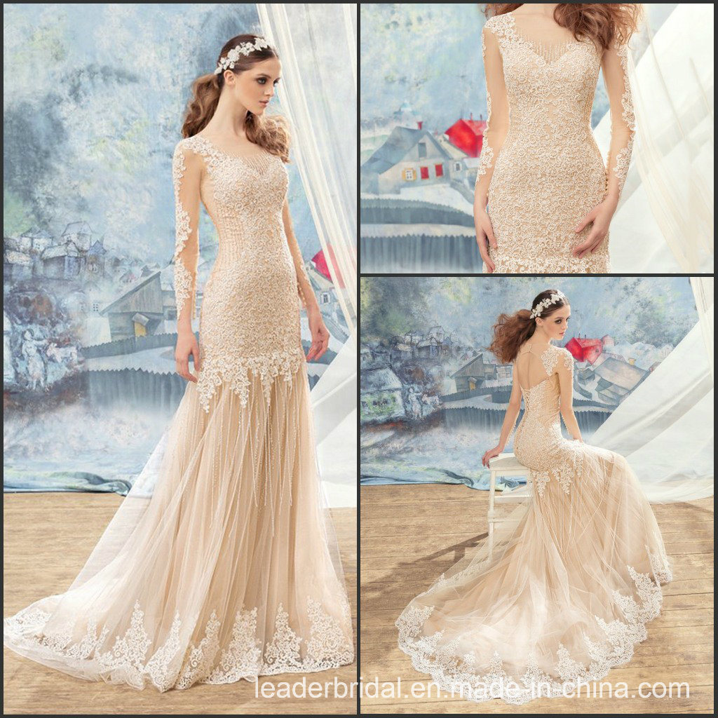 Champagne Party Prom Dresses Lace Bridal Evening Gown Ld150