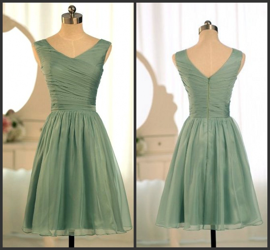 Sage Green Cheap Bridesmaid Dress Fashion Vestidos Wedding Formal Short Dresses Ld1161