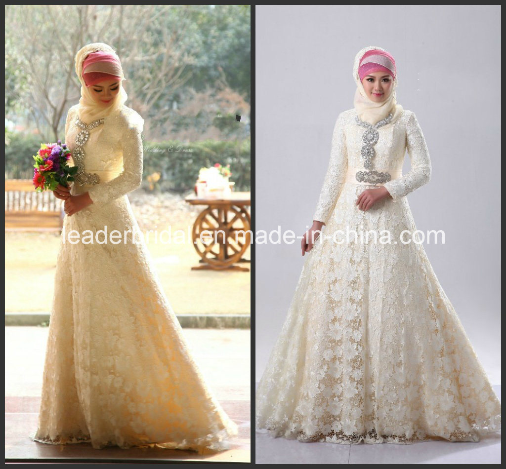 Muslim Wedding Ball Gowns Long Sleeve Lace Bridal Dresses Z5048
