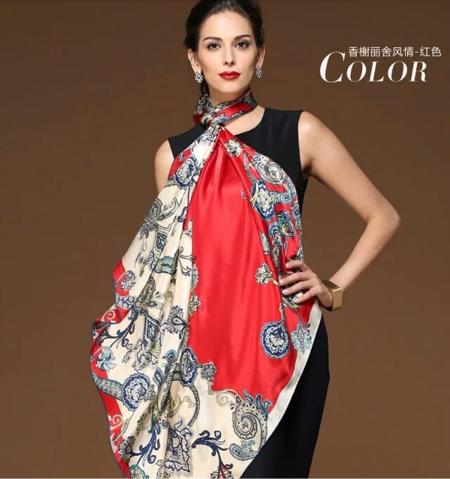 2017new Style 100%Silk Satin Fashion Print Square Scarves