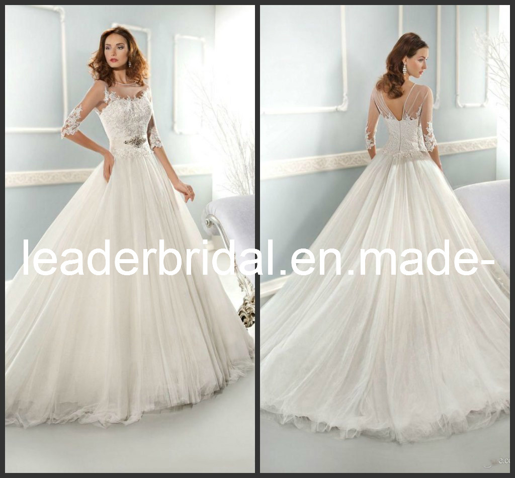 3/4 Sleeves Wedding Dress Round Bridal Ball Gown W13909
