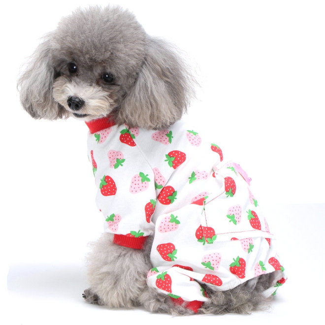 100% Cotton Adorable Strawberry Dog Pajamas Shirt Pet Clothes