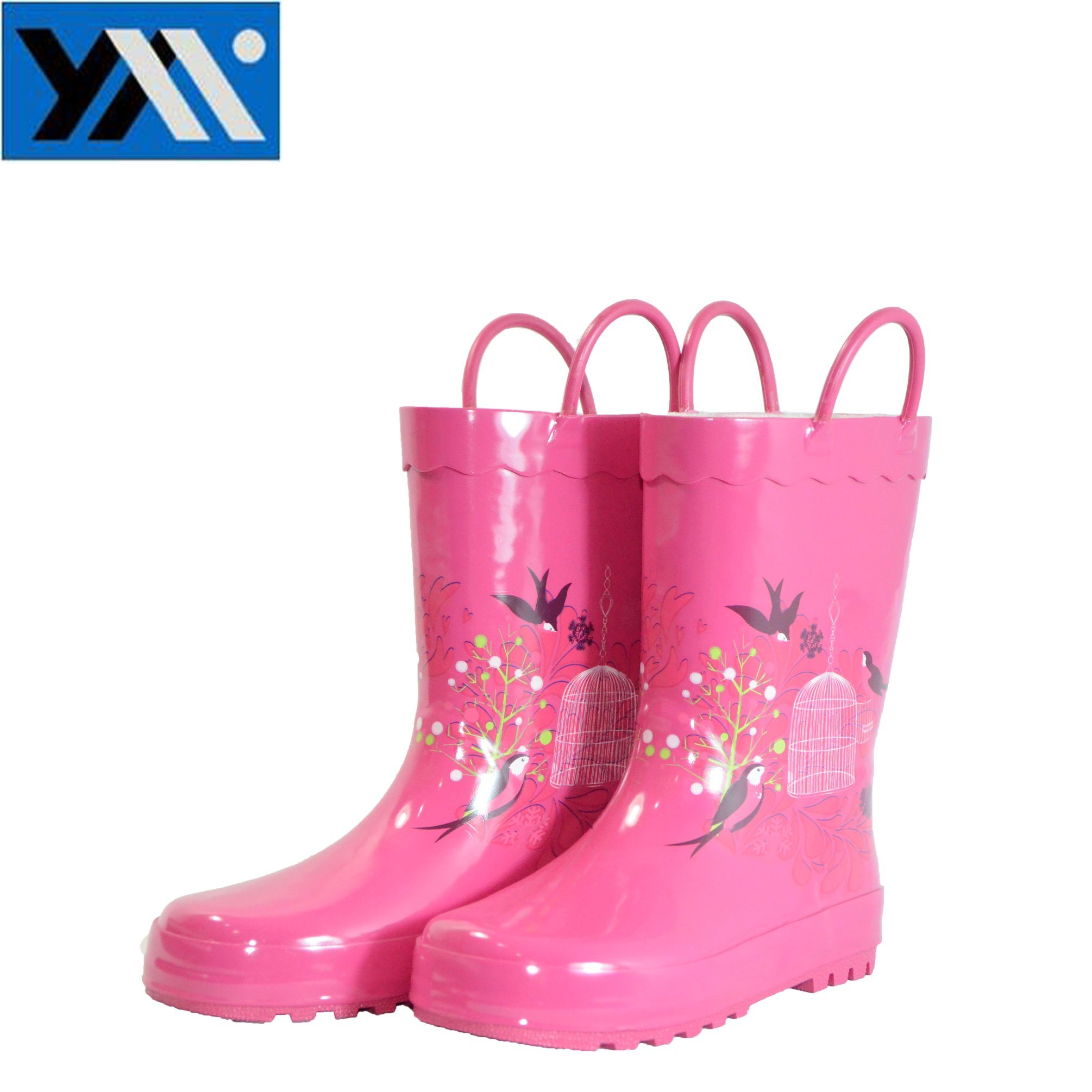 Pink Kids Rubber Rain Boots with Eye Rings