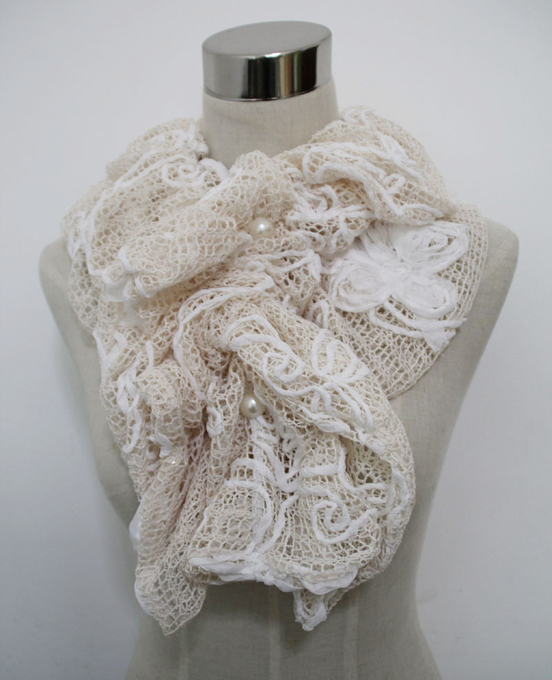 Ladies Fashion Polyester Lace Scarf with Pearls (YKY4383B)