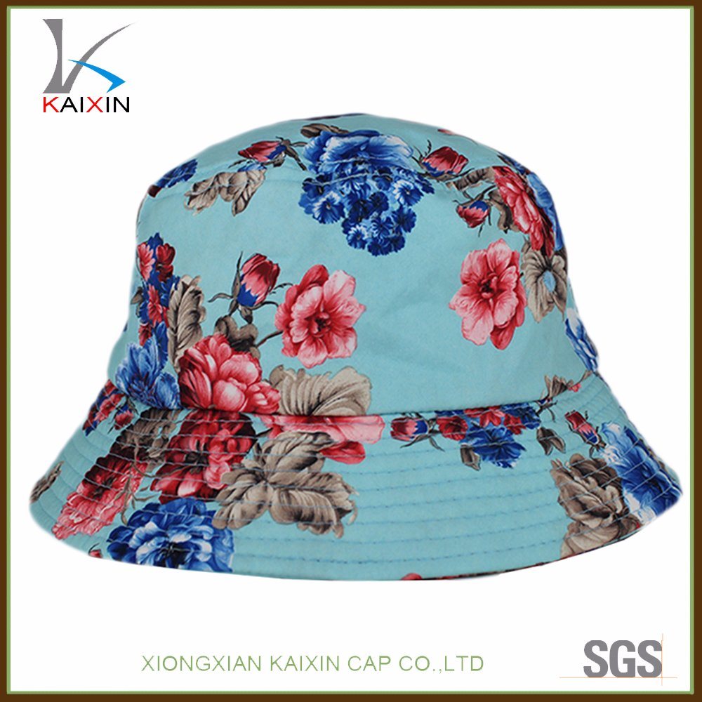 Wholesale Plain Flower Printed Bucket Hat with String
