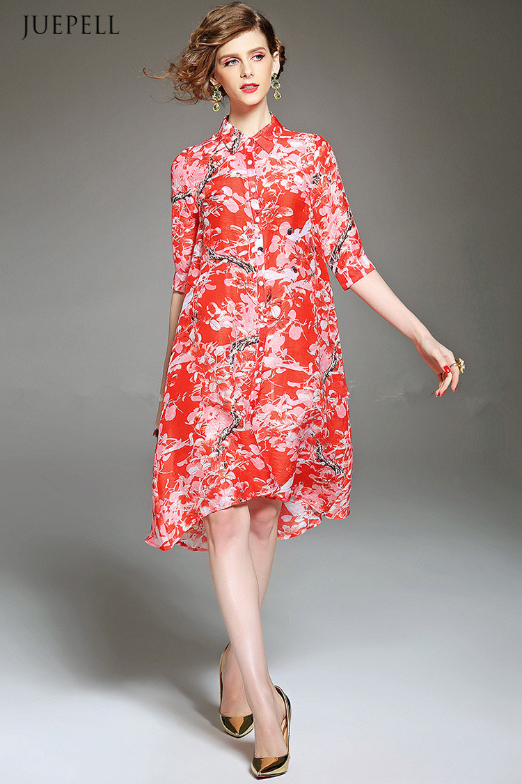 Fashion Elegant Silk Loose Floral Printed Dress