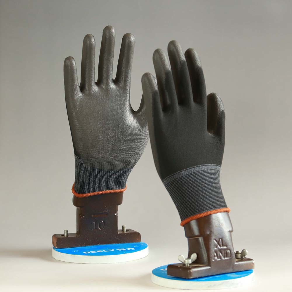 13 Gauge Black Polyester Liner Black PU Coated Safety Gloves