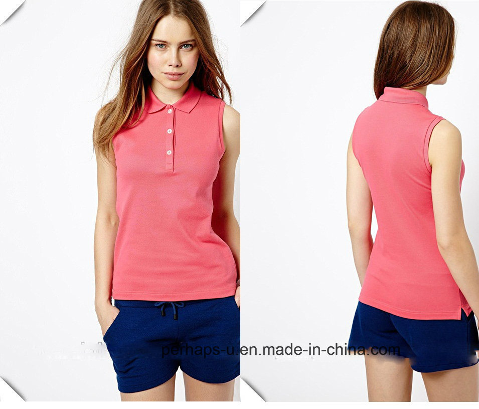 100% Cotton Pique Sleeveless Ladies Knit Polo Shirt