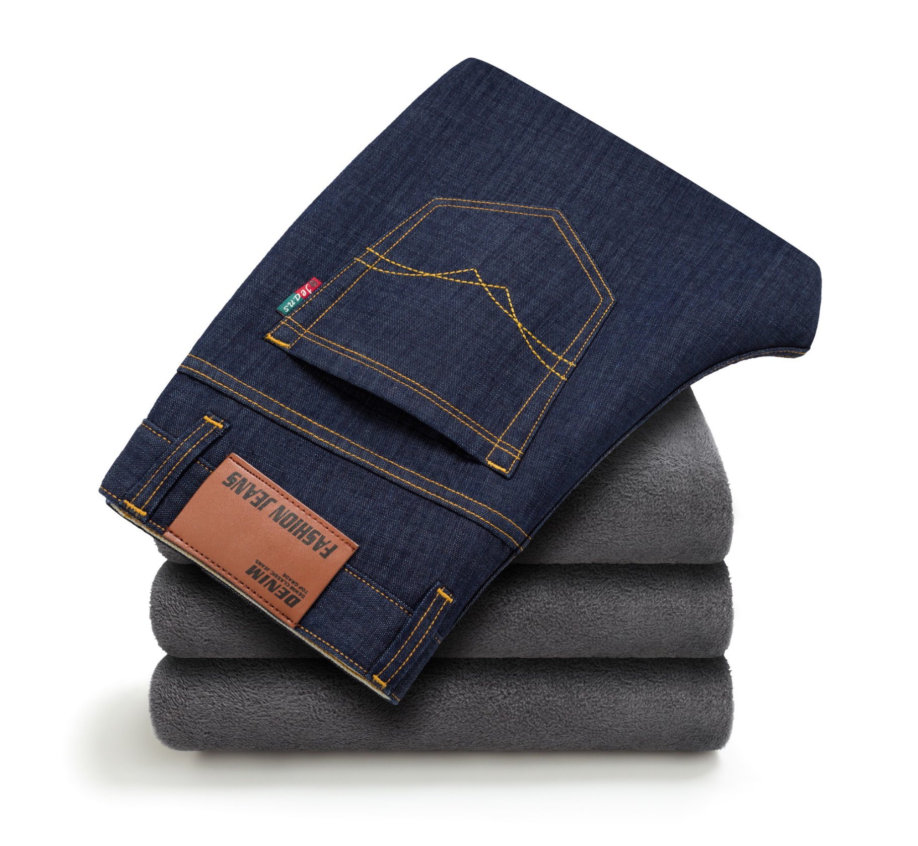 D826 Winter Thick Denim Jeans Men's Classic Regular-Fit Jean