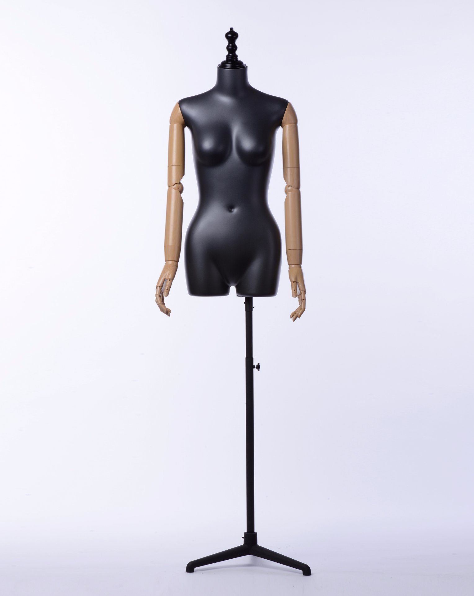 Matte Black Female Mannequin (Half Body, Active Arms)