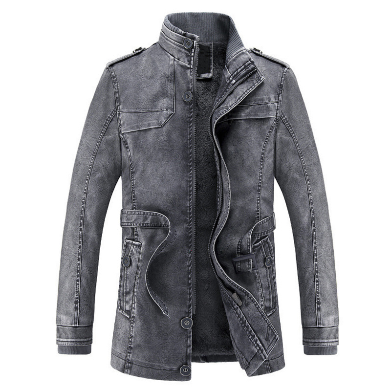 Men´ S Slim Jacket Men Long PU Leather Motorcycle Jacket Casual Jacket