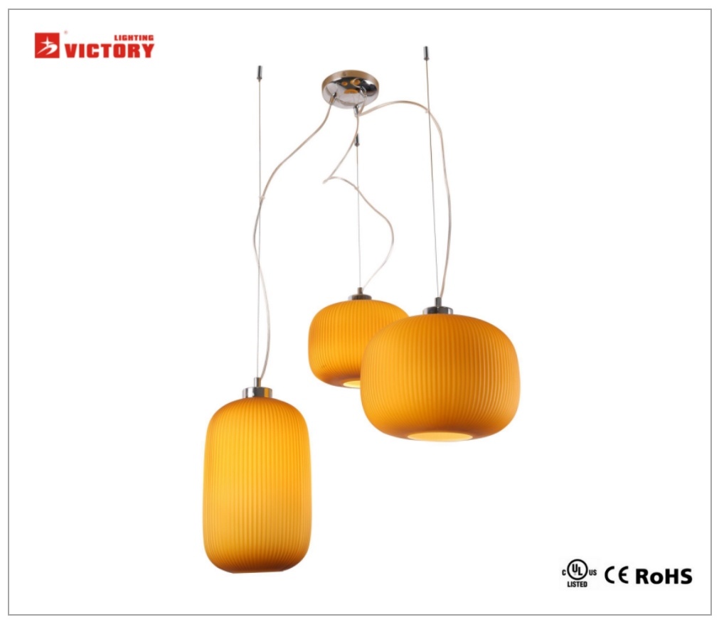 Indoor Lighting Amber Glass Chandelier Modern Pendant Lamp Light