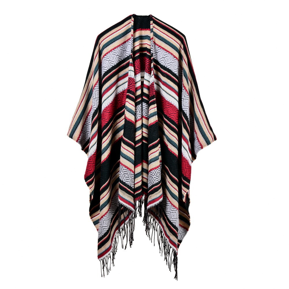 Women's Color Block Open Front Blanket Poncho Checked Reversible Cashmere Like Cape Thick Winter Warm Stole Throw Poncho Wrap Shawl (SP246)