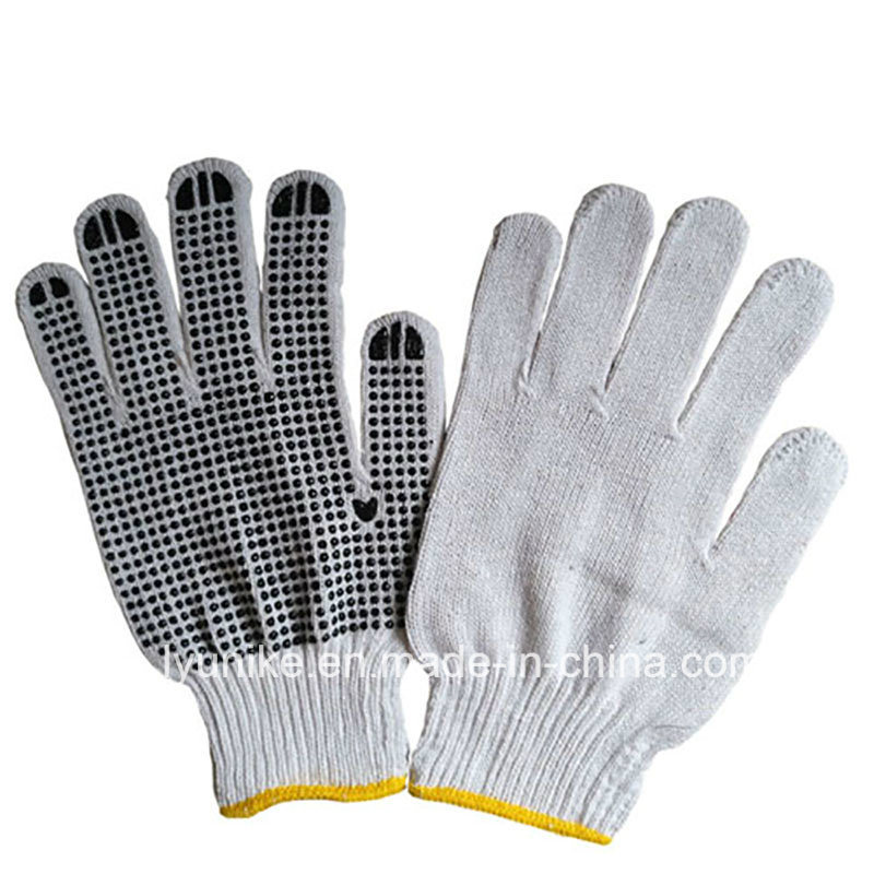 Safety Working Cotton DOT Gloves with Black PVC Dotted