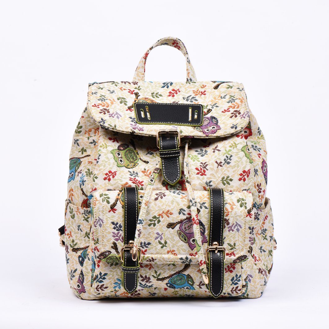 Owl Weaving Jacquard Fabric Not Waterproof Outdoor Retro Backpack Bag
