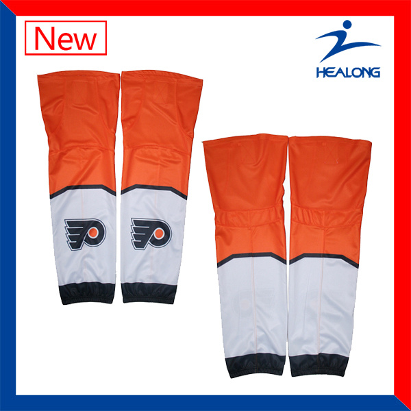 Healong China Manufacturer Sportswear Gear Sublimation Match Ice Hockey Socks