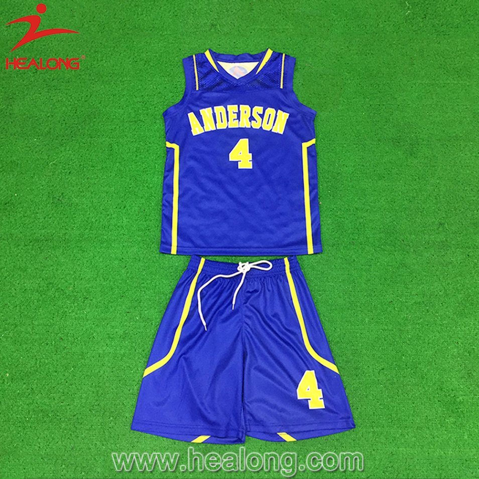 Healong Blue and Yellow Full Sublimation with Mesh Fabric of Basketball Set