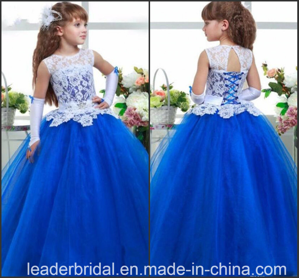 Blue Lace Tulle Junior Princess Flower Girls Dresses Z6008
