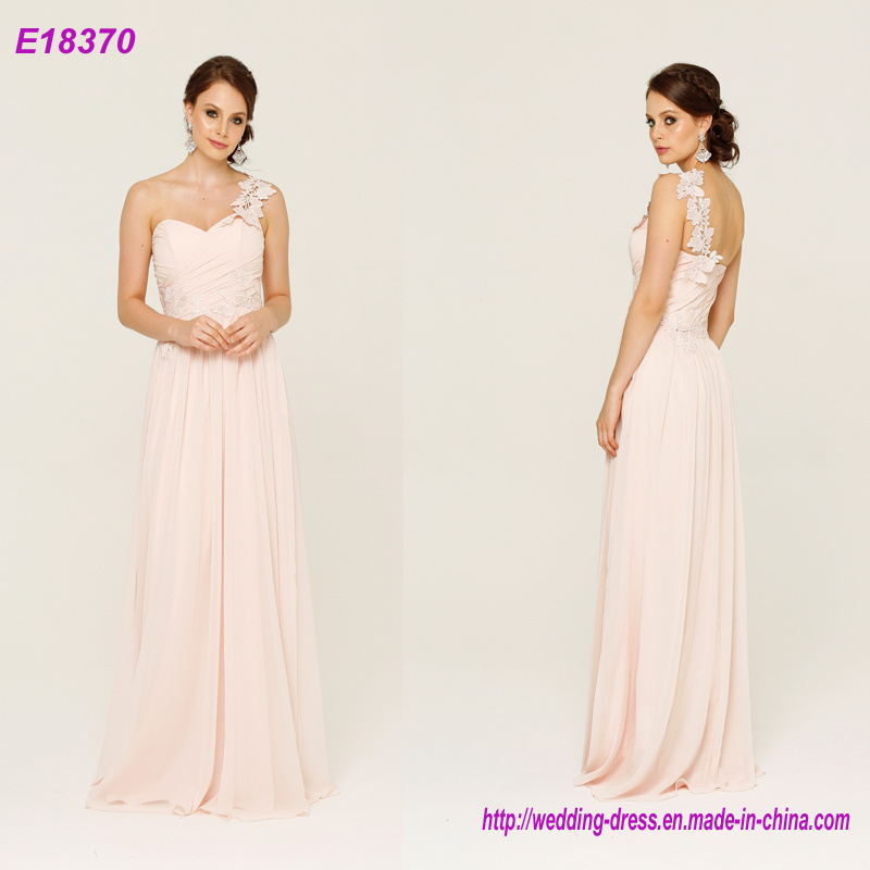 Bridal Real Sample One Shoulder Pink Pleated Chiffon Bridesmaid Dress Patterns 2017