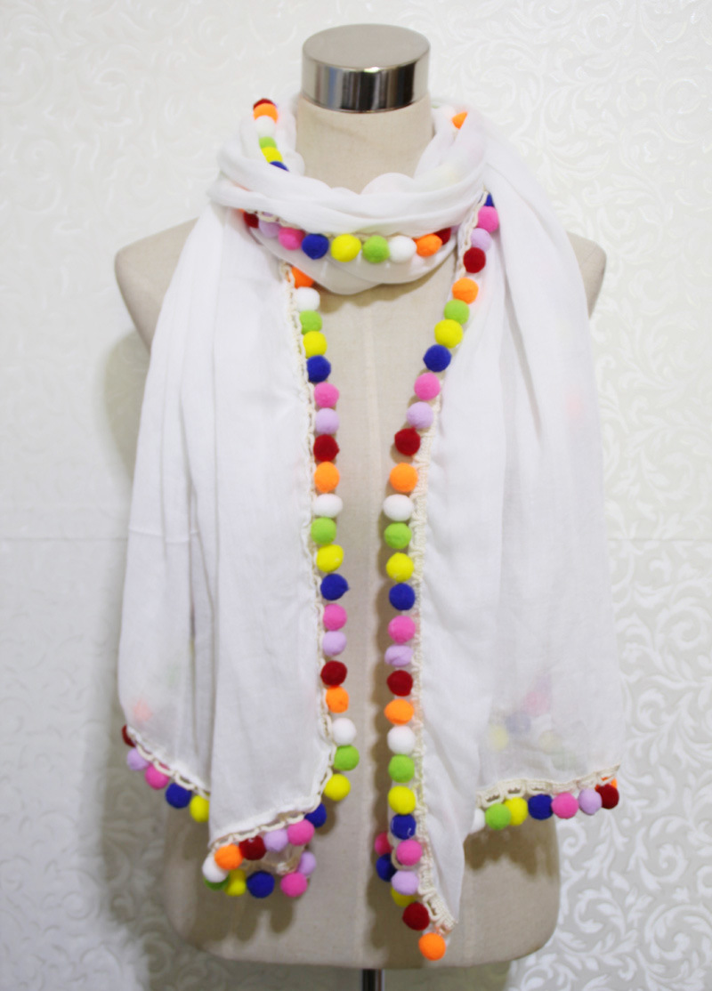 2017 Spring New Fashion Colorful POM-Poms Cotton Polyester Scarf (YKY1164)