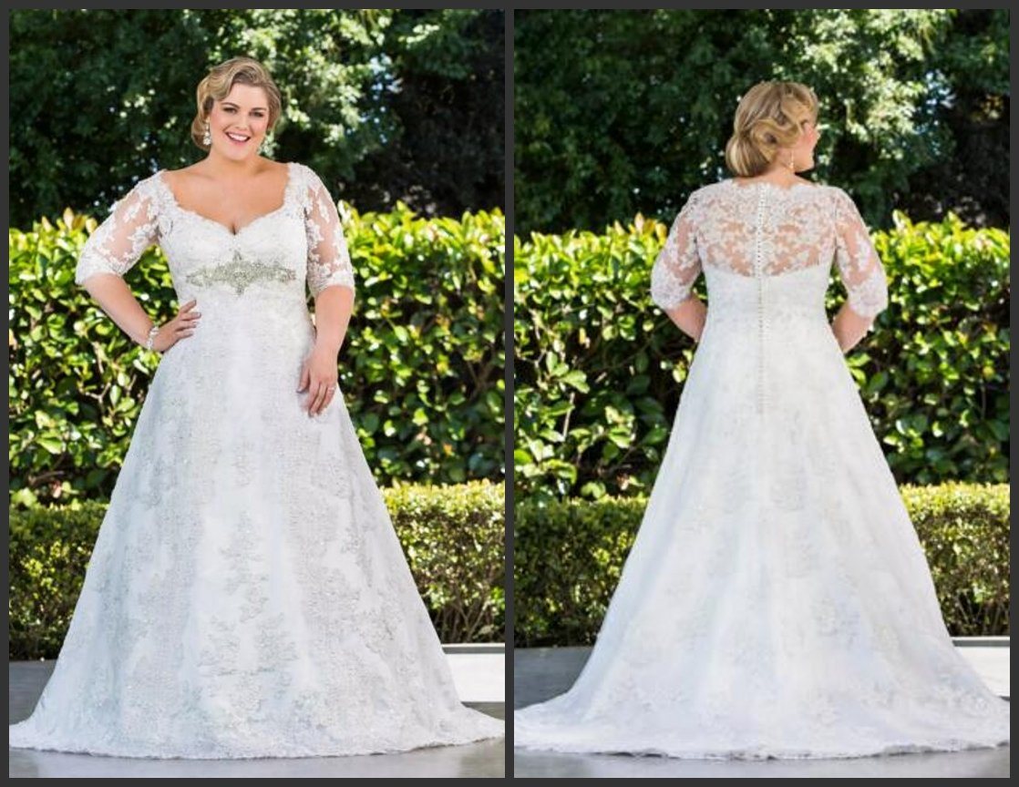 Plus Size A-Line Bridal Gowns Dresses Custom Lace Wedding Dresses 2018 Z7034