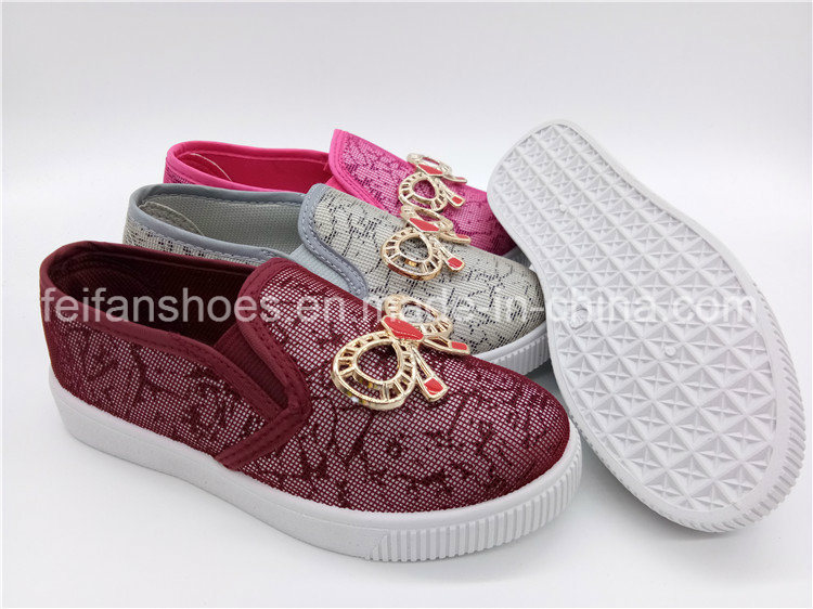 Beautiful Children Girls School Shoes Injection Slip-on Canvas Shoes (ZL1017-7)
