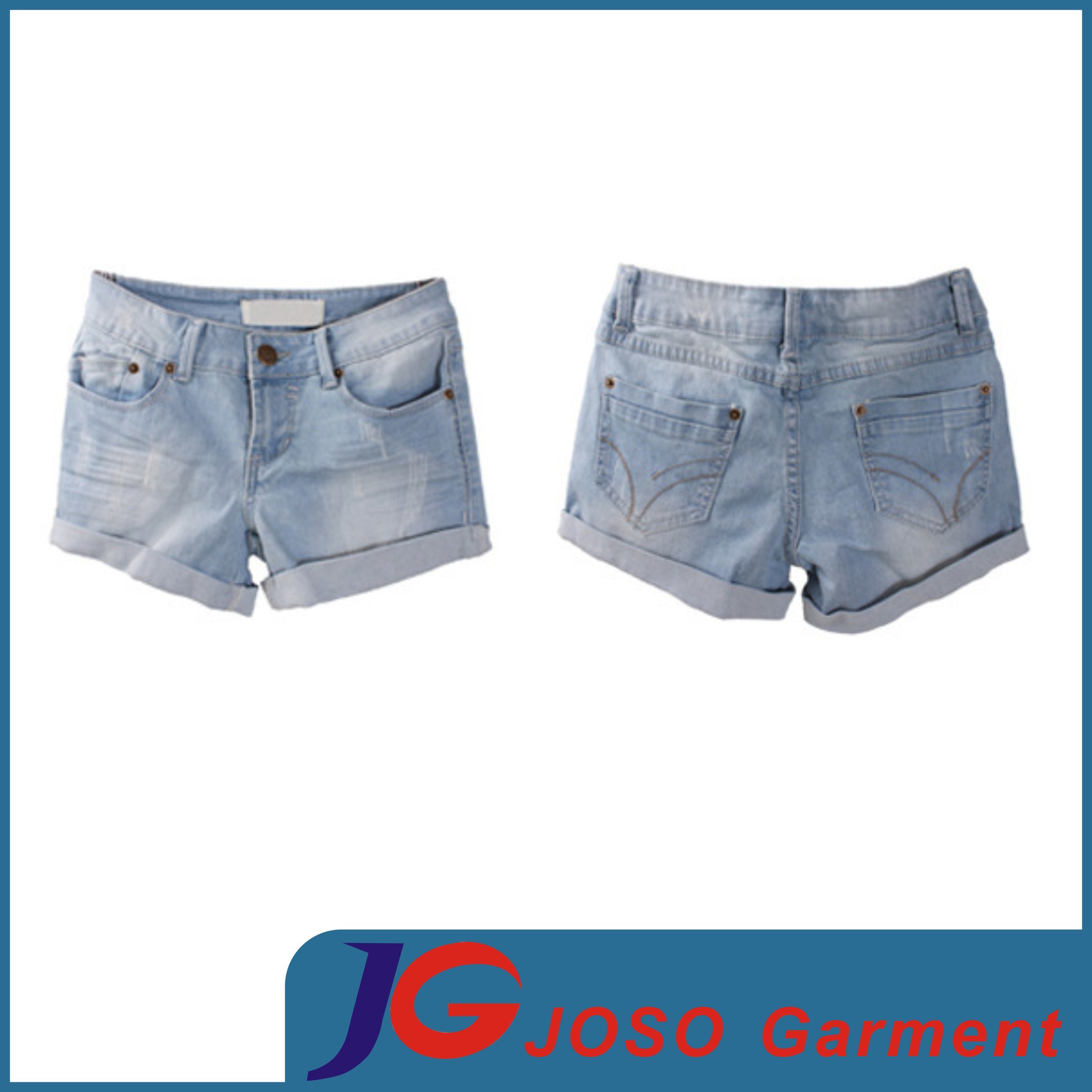 Women Light Blue Super Mini Denim Shorts (JC6049)