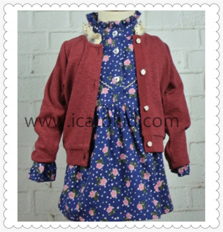 Girl Clothes Set Cotton Dress with Coat