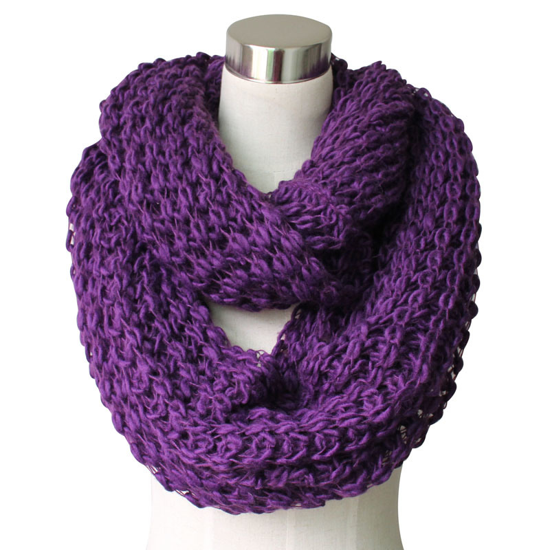 Lady Acrylic Knitted Purple Chunky Infinity Fashion Scarf (YKY4376-2)