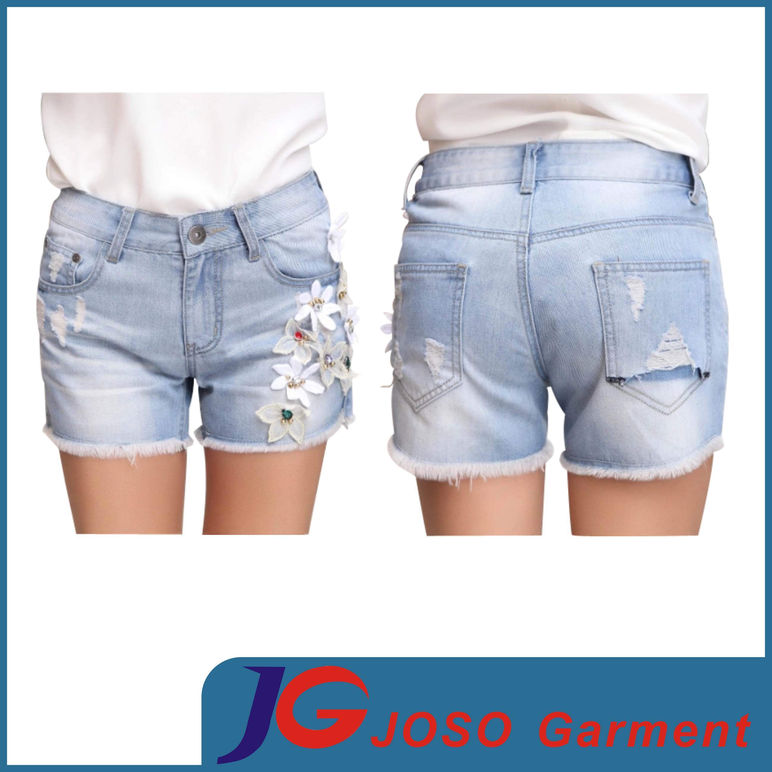 Applique Ladies Short Jeans (JC6064)