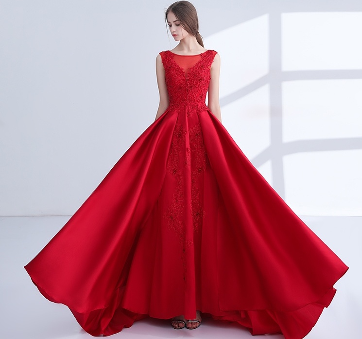 Red Mother Bridesmaid Dress A-Line Lace Party Evening Dresses B46