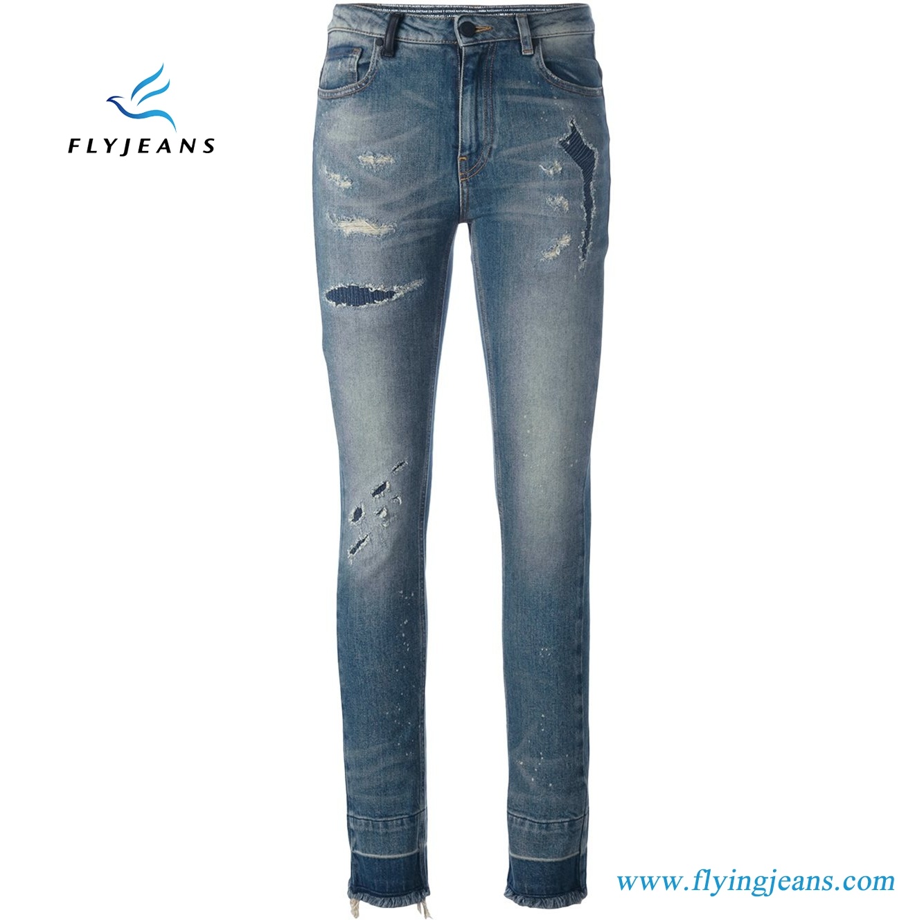 Blue Stretch Cotton MID Rise Distressed Frayed Edges Women Jeans Denim (pants E. P. 417)