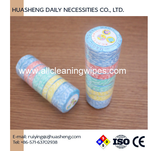 Green Safe Printed Compressed Towel Small Round in Shape 100% of Rayon or Viscose for Hotel Restaurant, Table, Cleaning Hand, Face