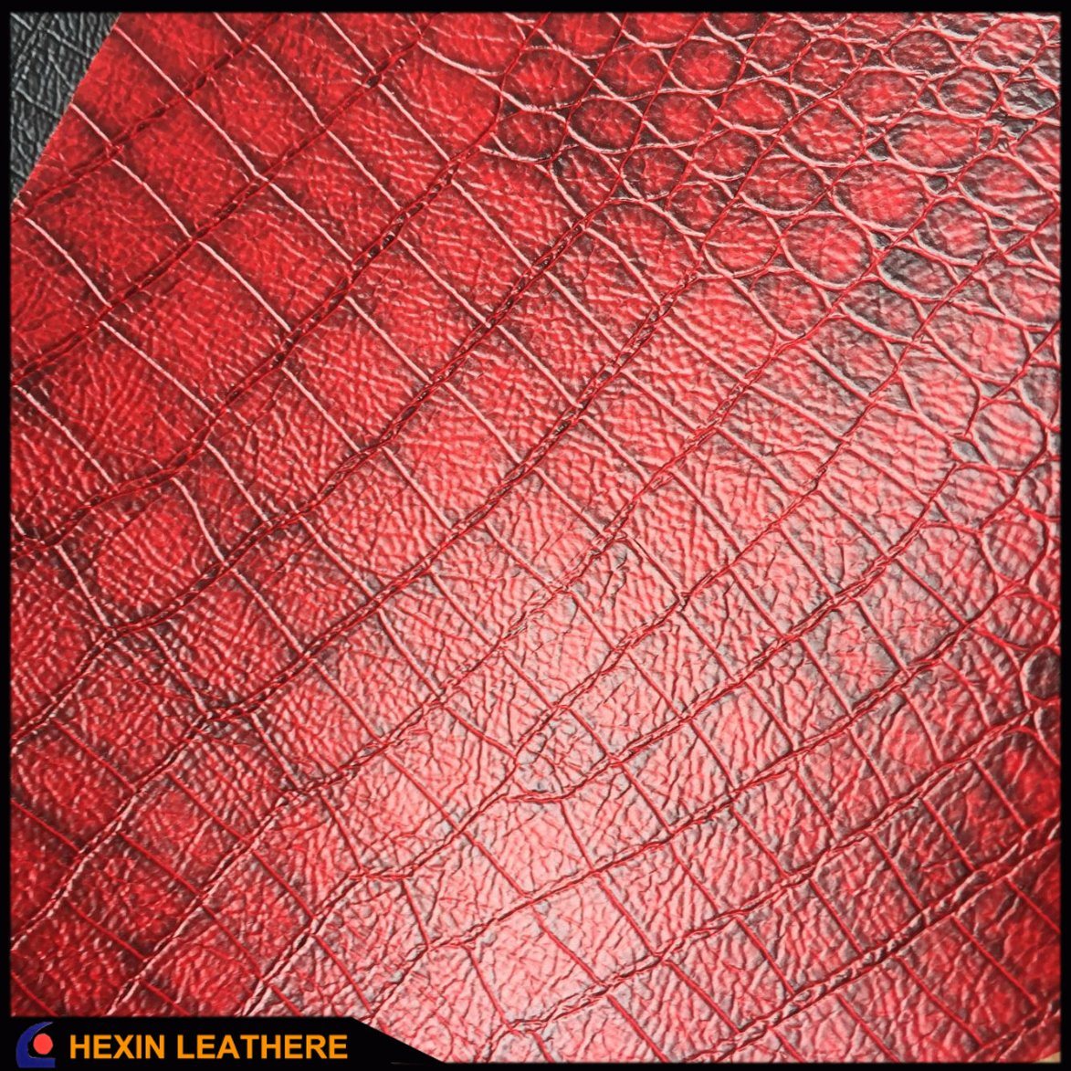 Synthetic Crocodile Tc Backing PU Leather for Sofa Chairs Making Hx-F1718