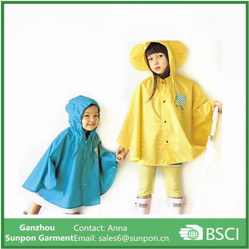 Poncho Cape/Bat Sleeve Raincoat for Children 3 Colors