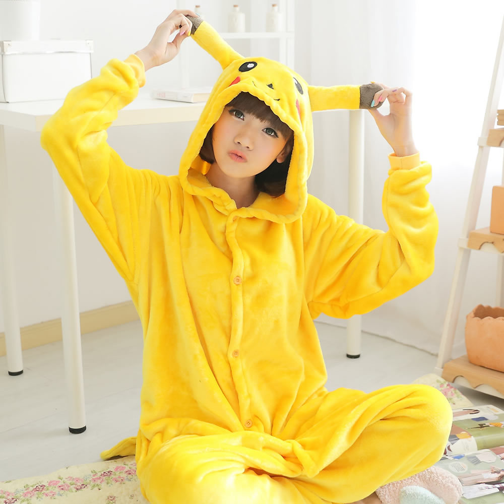 Autumn and Winter Cute Flannel Pikachu Animal Piecelong - Sleeved Home Couple Coral Cashmere Pajamas Home Suit Women's Pajamas