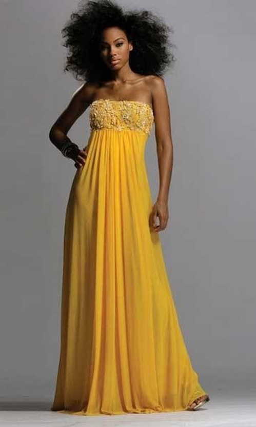 Yellow Beaded Chiffon a-Line Fashion Style Long Evening Dresses (ED3013)