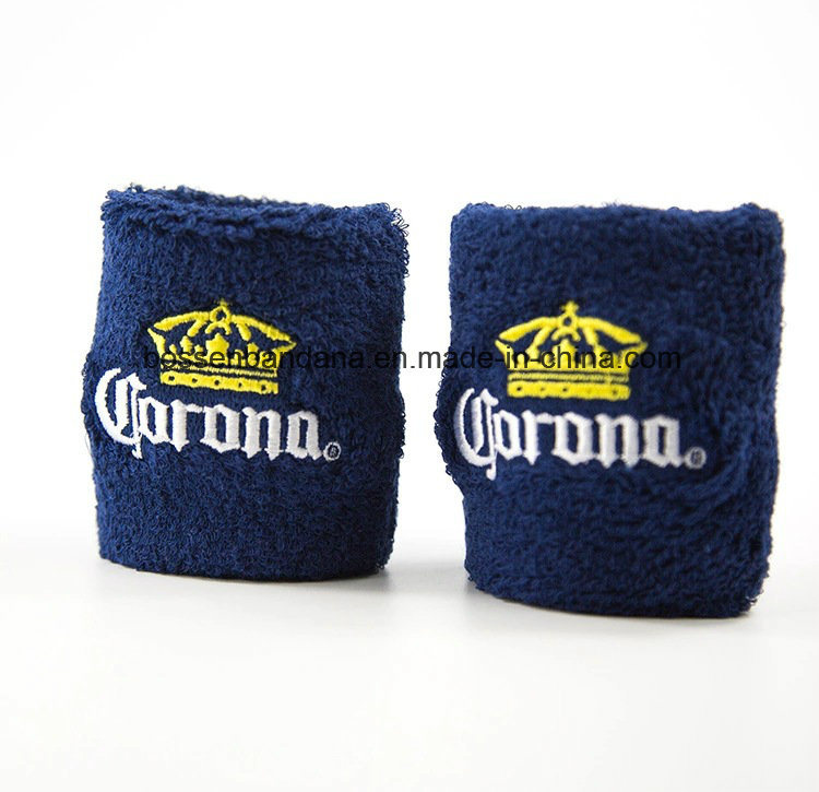 Factory OEM Produce Customized Logo Embroidery Cotton Towel Royal Blue Wrist Sweatbands