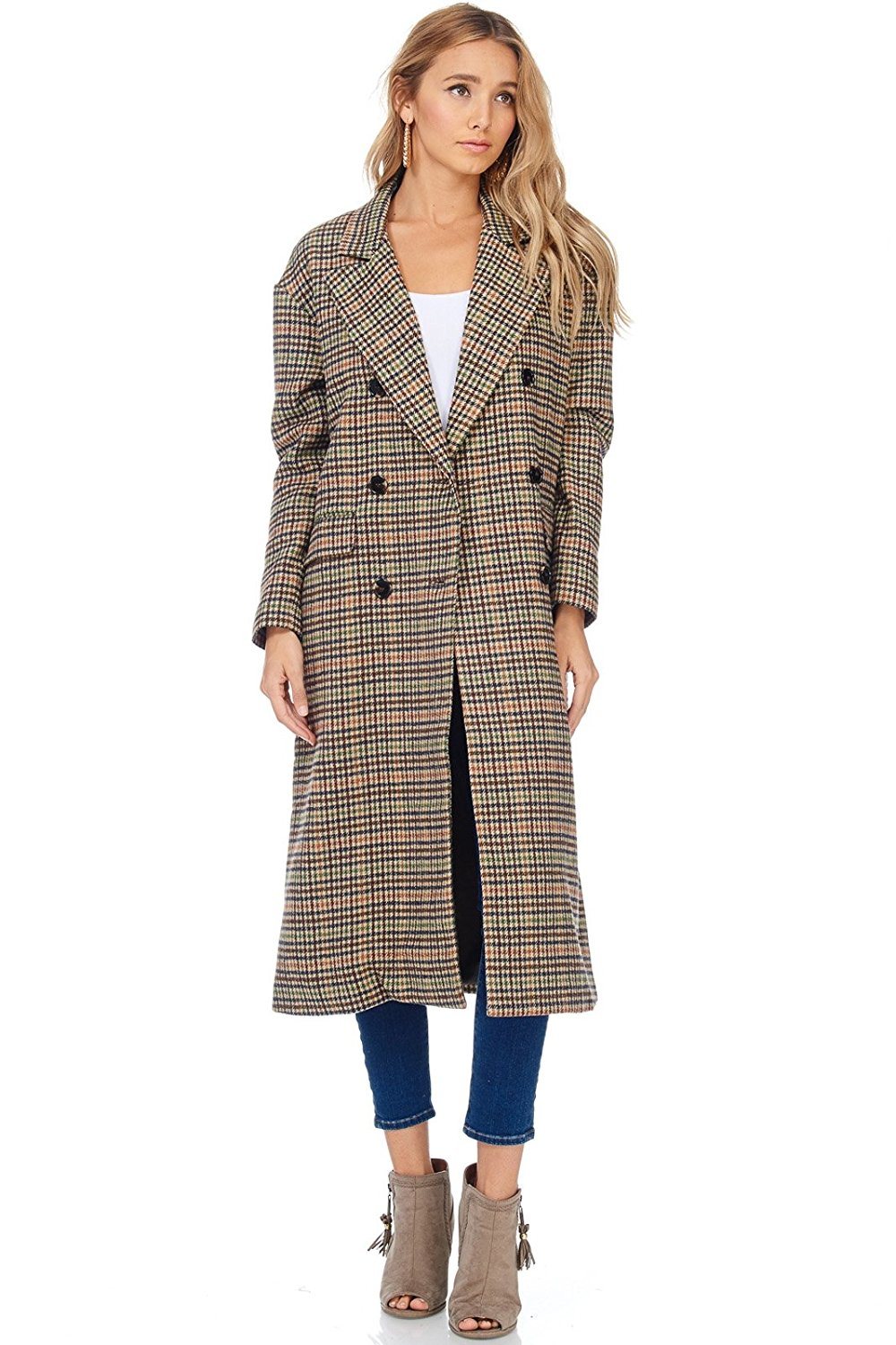 Xiaoilv88womens Casual Double Breasted Plaid Winter Trench Coat