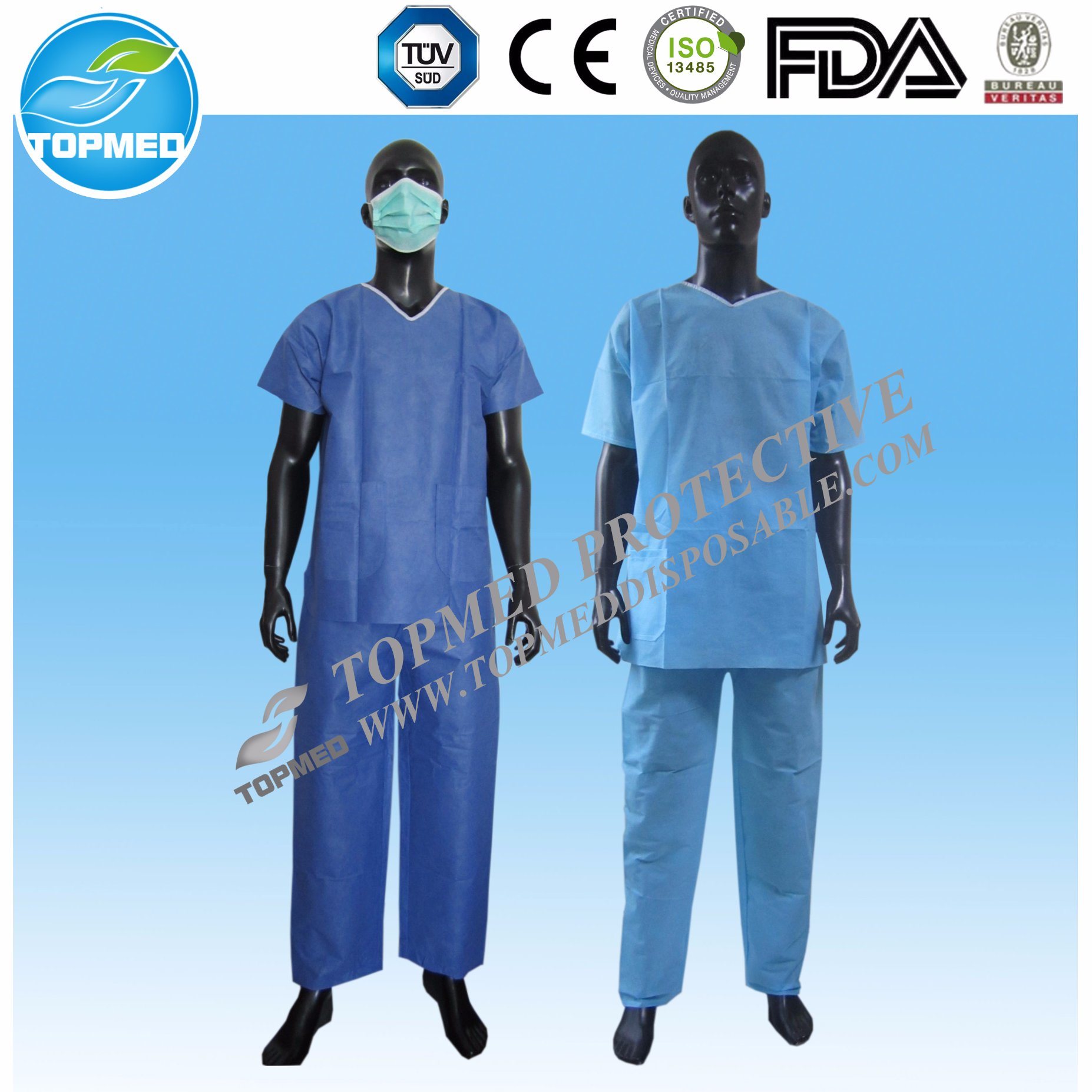 Hot Sell Hygienic SMS/ PP Fabric Patient Gown/Scrub Suits/Hospital Clothing