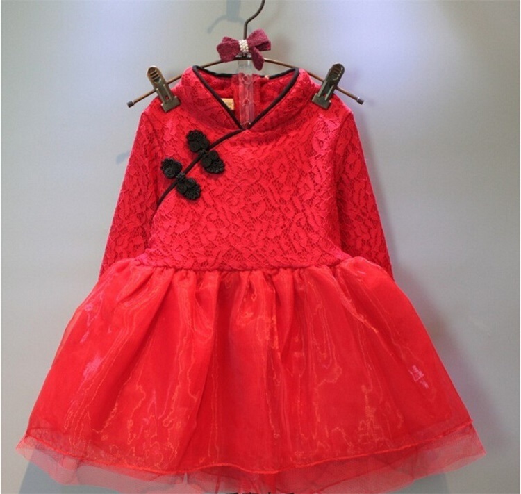 Kd1124 Cheongsam Tutu Dress with Lace Fleece for Kids Girls