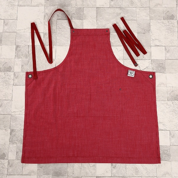 Red Washed Denim Apron Fashion Ladies Workwear Full Bib Apron (RS-170301C)